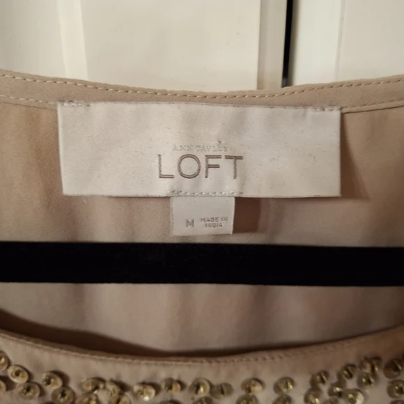 LOFT Tan  Embellished Short Sleeve Top - Picture 6 of 12